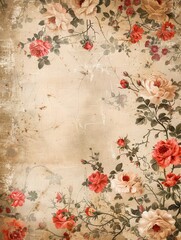 Canvas Print - A classic vintage floral wallpaper background with red and white roses, reminiscent of old-fashioned wallpaper patterns. Perfect for antique shops or retro-style cafes. Generative AI