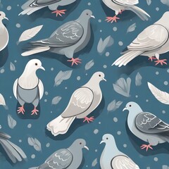 Wall Mural - gray pigeons on blue background. Seamless pattern. Texture for fabric, wrapping, wallpaper. Decorative print.Vector illustration