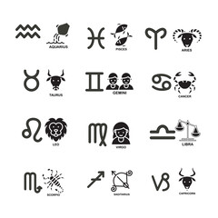 zodiac signs. astrological symbols, the constellations capricorn, aquarius, pisces, virgo, sagitariu