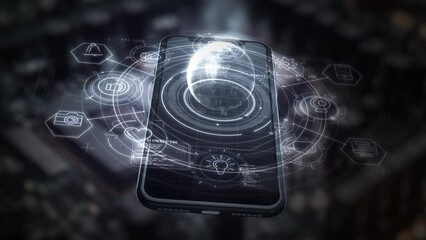 Wall Mural - interactive statistics displayed on a smartphone's surface.