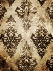 Fototapete - Vintage floral wallpaper with intricate designs in warm brown. Perfect for adding elegance & nostalgia to projects. Generative AI