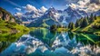 © DigitalArt Max - Majestic snow-capped mountains with lush green valleys and tranquil lake reflections under a brilliant blue sky in the Swiss Alps.