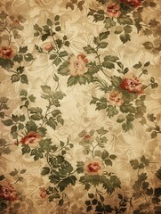 Aufkleber - A classic floral pattern wallpaper with a vintage feel, perfect for creating a nostalgic and elegant atmosphere in antique shops and retro-style cafes. Generative AI