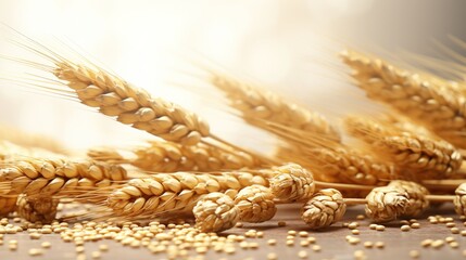 Wall Mural - ears of wheat on a blue background