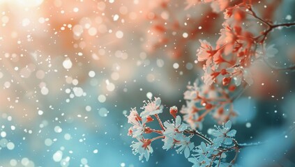 Wall Mural - Close Up Of A Branch Covered In Snowflakes During A Winter Day