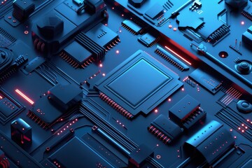 Poster - Close-up of a futuristic circuit board with glowing CPU and components. Concept of technology, computing, electronics, and artificial intelligence.