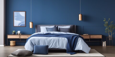 Wall Mural - Modern Bedroom Interior Design with Blue and Grey Tones
