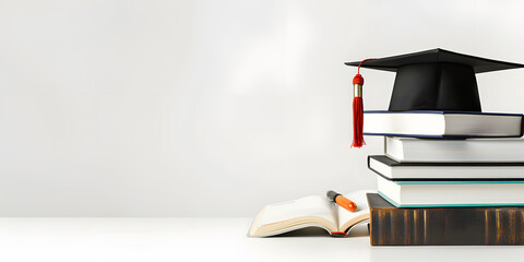 degree hat on stack of books learning and education
