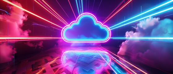Neon light cloud computing data center futuristic technology