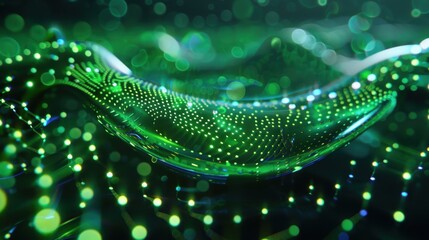 Leinwandbilder - Futuristic glowing green abstract background with digital dots and wave patterns representing technology and data flow