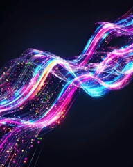 Poster - Dynamic colorful light trails on a dark background, representing technology, energy, and motion in a vibrant abstract design.