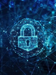 Poster - Digital padlock on a network background representing cybersecurity, data protection, and online security in a connected world.