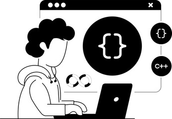 Programmer Software Developer Coding in Computer Notion Style