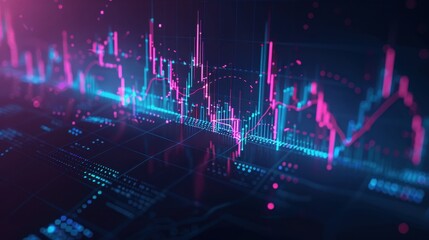 Aufkleber - Abstract digital financial chart with glowing green and red light curves representing stock market data analysis and trends.