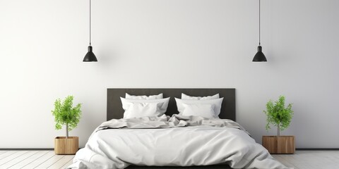 Wall Mural - Minimalist Bedroom with White Bed and Plants