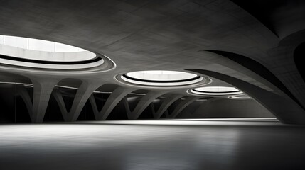 Wall Mural - Futuristic Concrete Architectural Structure with Empty Parking Space