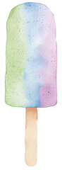 Poster - Adorable watercolor illustration of a popsicles clipart for kids, featuring soft neutral colors, isolated Transparent background