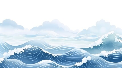 Naklejka na meble Seamless Watercolor Sea Waves Horizontal Border Blue Ocean Scenery