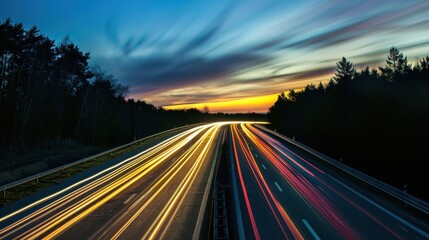 Poster - Highway at Dusk With Light Trails