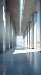 Wall Mural - Spacious Modern Concrete Hall with Minimalist Architecture Design and Blue Sky Backdrop
