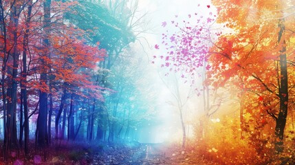 Sticker - Autumnal Forest Path: A Journey Through Colors