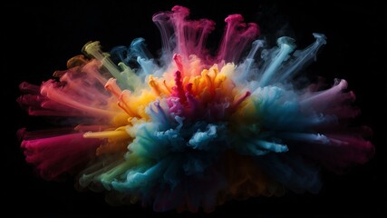 Wall Mural - rainbow smoke center radial explosion isolated in blac background