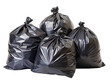 © kanoktuch - Black Plastic Garbage Bags. Four Large Bags Tied At The Top, Perfect For Household Waste, Featuring A Strong And Durable Material. Isolated on transparent background, png.