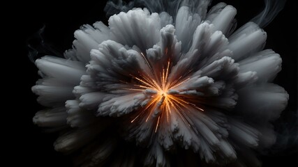 Wall Mural - grey smoke center radial explosion isolated in black b background