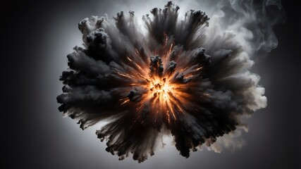 black smoke center radial explosion isolated in white background