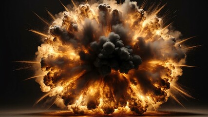 Wall Mural - black smoke center radial explosion isolated in gold b background