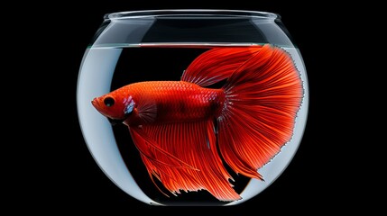 Wall Mural - Solo vibrant Betta fish in a pristine fishbowl, detailed fin patterns, clear water, serene and elegant atmosphere