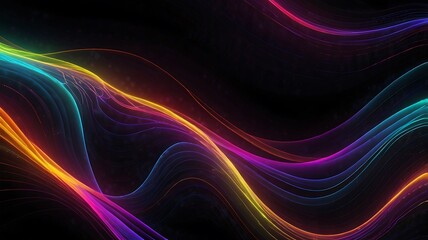 Wall Mural - Neon waves in dark purple, red and golden tones. Generative Ai.