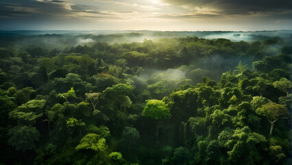 Wall Mural - aerial top view forest tree, rainforest ecosystem and healthy environment concept and background, te