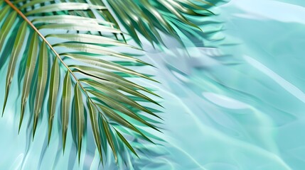 Wall Mural - Lush Green Tropical Palm Leaves Framed Against Serene Aqua Background
