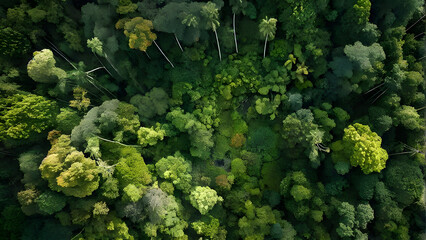 Wall Mural - aerial top view forest tree, rainforest ecosystem and healthy environment concept and background, te