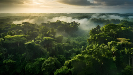 Wall Mural - aerial top view forest tree, rainforest ecosystem and healthy environment concept and background, te