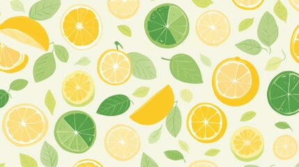 Wall Mural - Minimalist summer fruit illustration with lemons, limes, and oranges in a stylish flat lay.