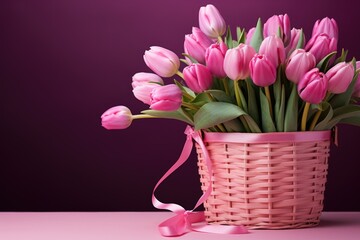 Sticker - Basket of pink flowers on table