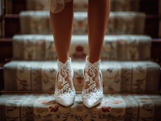 Wall Mural - Elegant brides wedding shoes close-up