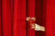 © Cavan - Hand holding a champagne against red velvet curtains