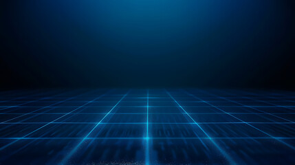 Abstract blue grid perspective design background with lighting. High technology lines landscape connect of future