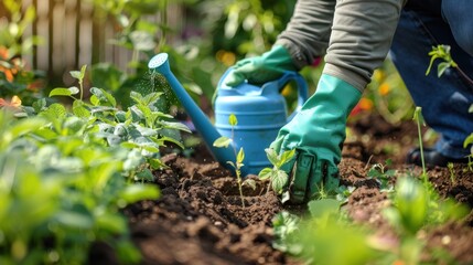 Canvas Print - Gardener with watering can