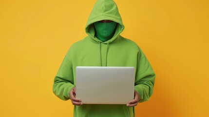 Wall Mural - The masked hacker with laptop