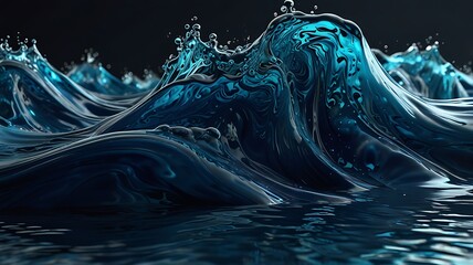 Wall Mural - Blue waves in digital art explore the beauty of liquid Colorful through this dynamic 3D design. Generative Ai.