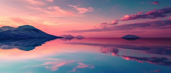 Wall Mural - Pink Sunset Reflected in Calm Water