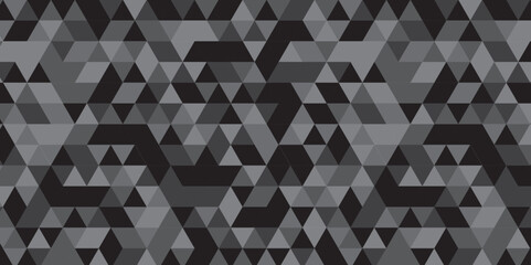 Wall Mural - 	
Abstract geometric black and gray background seamless mosaic and low polygon triangle texture wallpaper. Triangle shape retro wall grid pattern geometric ornament tile vector square element.