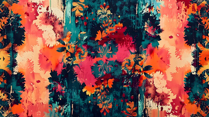 Wall Mural - Unique Concepts and Floral Ikat Design with Digital Textile Bodar and Vibrant Patterns