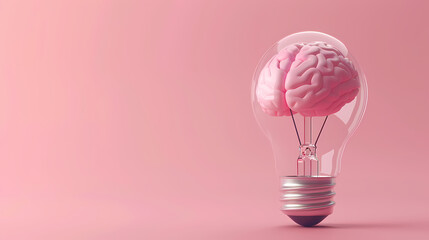 Wall Mural - Light bulb with pink brain