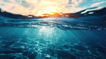 Wall Mural - Sunlit Underwater Scene with Bubbles