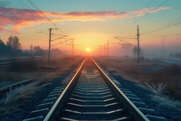 Poster - Sunrise on the Railway Tracks